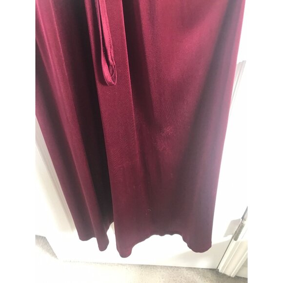 Vintage 1970's Burgundy Zainit London Maxi Dress Plunging Neckline Smocked Waist - Picture 7 of 9